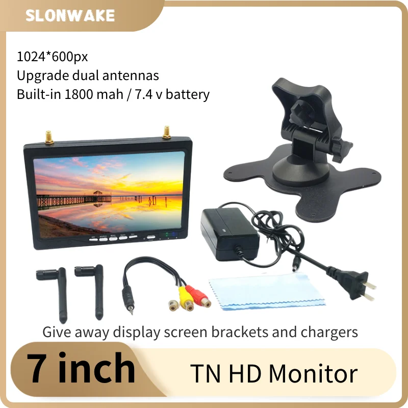 

5.8 GHz 48 Channel 7-Inch TN FPV Monitor with 1024x600 TFT LCD Screen,Dual antennas for RC Transmitters and Drones