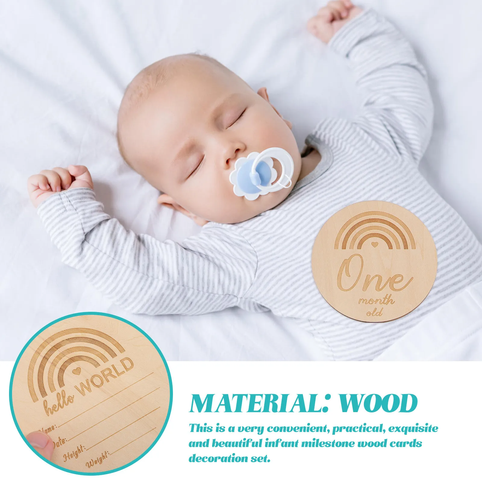 13Pcs Baby Milestone Wooden Circles Monthly Age Tracker Photography Props for Newborns First Year Memory Keepsake Name