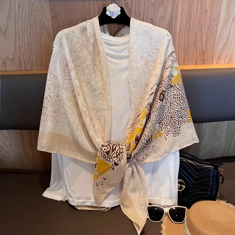 سترة شال نسائية صيفية مكيفة بغرفة مكيفة ثنيات فوق شال، 130 أوشحة مربعة، وشاح عصري