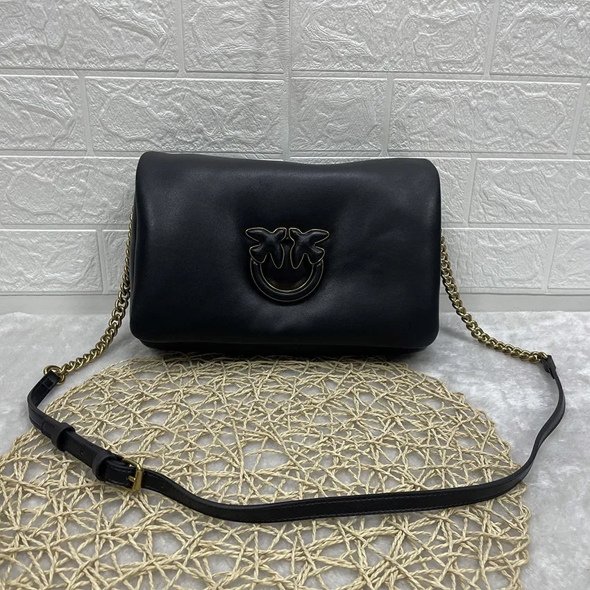 New Light Luxury Lambskin Puffer Pillow Bag Resin Black Buckle Shoulder Crossbody Purse Women Handbag Quilted Chic