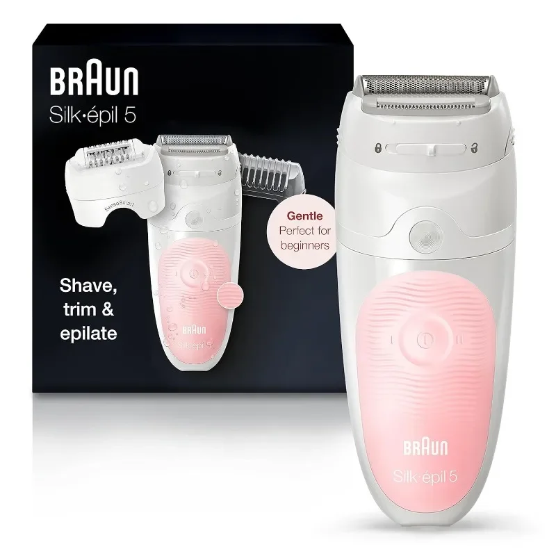 

Hair Removal Device, Epilator for Women, Shaver & Trimmer, Cordless, Rechargeable, Wet & Dry, 6 Piece Set