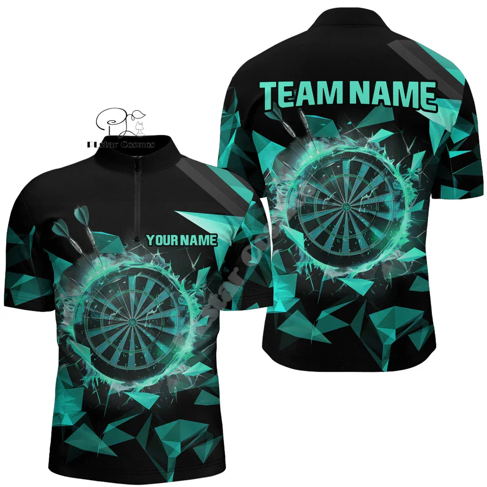 Custom Name Darts Camo Vintage Flame Graffiti Tattoo Retro 3DPrint Harajuku Summer Funny Short Sleeves Zip Polo Shirts Jersey A1