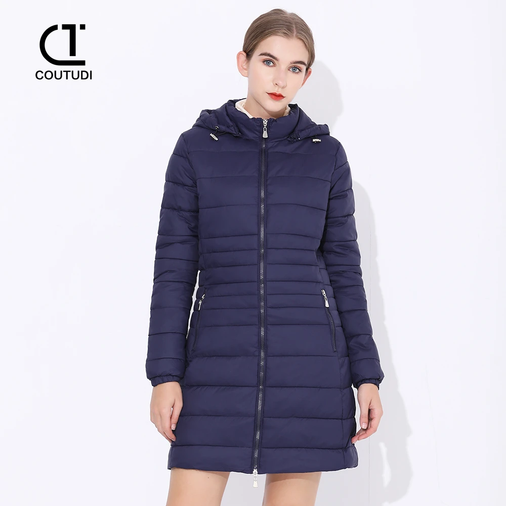 COUTUDI-Parka larga y cálida para mujer, abrigo con capucha, ropa de algodón acolchada para exteriores, chaquetas ultraligeras portátiles, Invierno