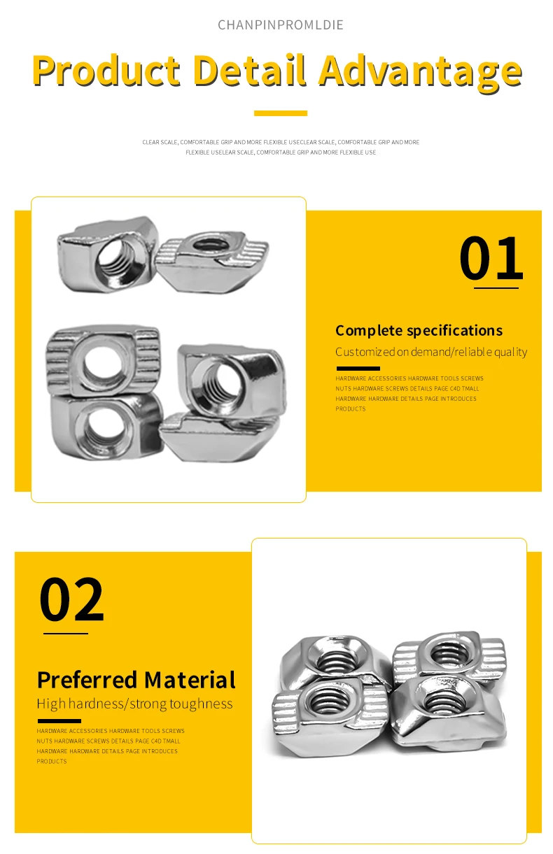 2020 3030 Slot T-Mutter M3 M4 M5 M6 T Schienenmutter und Sechskantschrauben-Set Hammerkopf T-Gleitmutter-Schraubensatz für Aluminium-Profil-Anschluss – Detail 5