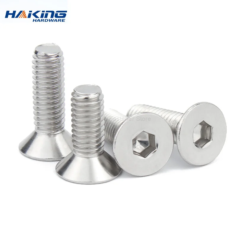 10/50 Con Lục Giác Ổ Cắm Dẹt Countersunk Ốc Đầu M2 M2.5 M3 M4 M5 M6 M8 Đen Cao Cấp 10.9 thép Không Gỉ 304 Lục Giác Bu Lông