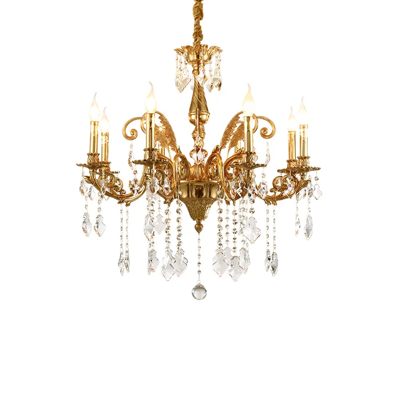 

European Rococo Copper Crystal Candle Pendant Light Living Room Hotel Dinning Room Light French Brass Luxury Luminaire