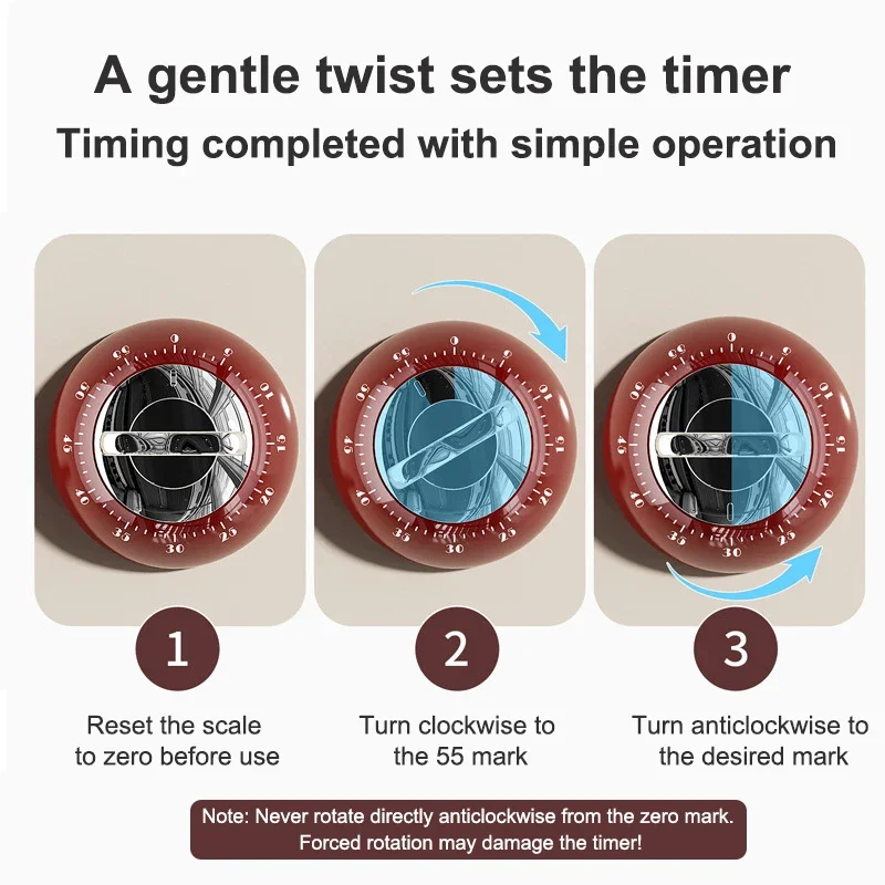 

Mechanical Movement Adsorption Refrigerator Timer Solid Color Precise Timing 60 Minutes Kitchen Magnetic Attraction Timer