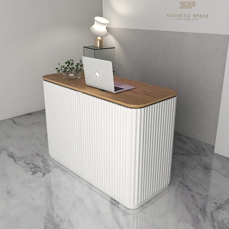 

Cream Style Reception Desks Checkout Counter Wooden Cashier Reception Desks Front Desk Modern Office Furniture Receptie LLRD