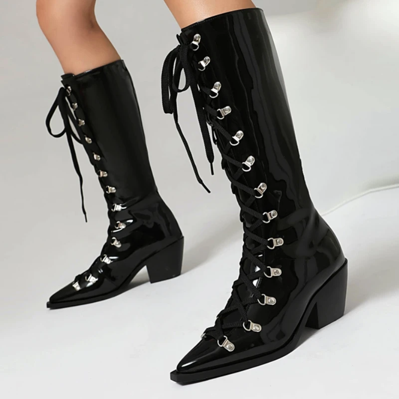 

Черные женские сапоги до колена, новинка 2025, зимняя обувь, белые ботинки для верховой езды, вечерние танцевальные туфли на танкетке, женские туфли большого размера