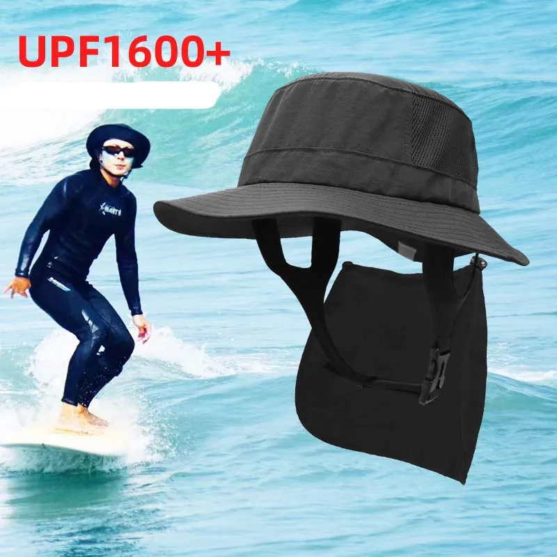 

UPF50+ Beach Surf Bucket Hat Mesh Breathable Sun Hat Men Women Outdoor Fishing Cap Chin Adjustable Cap Water Sport Cap Sombrero