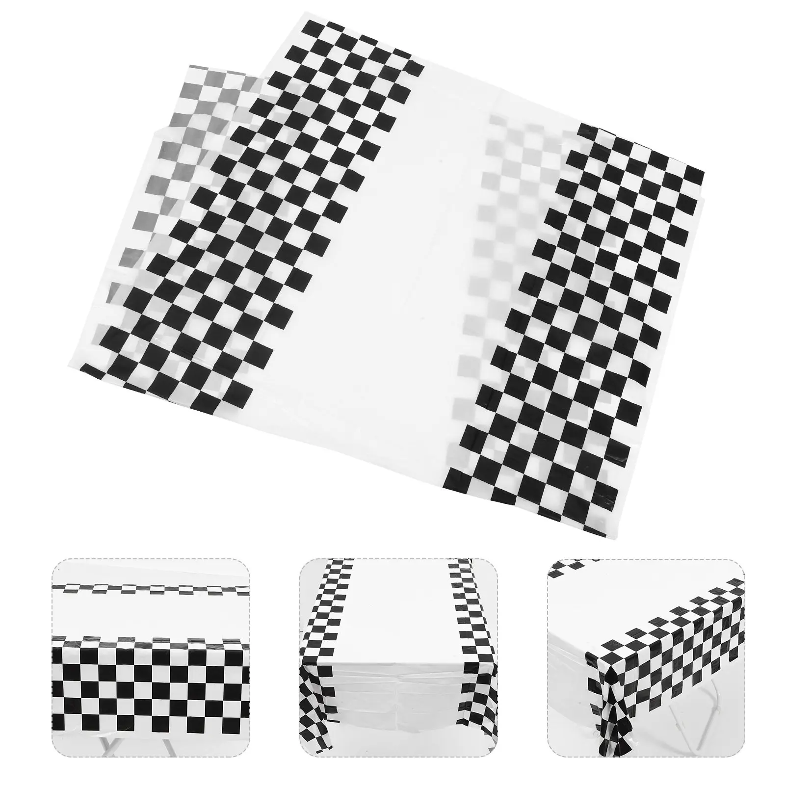 2Pcs Racing Party Disposable Checkered Tablecloth Rectangular Dinner Table Cover Black White Party Decoration Table Cloth