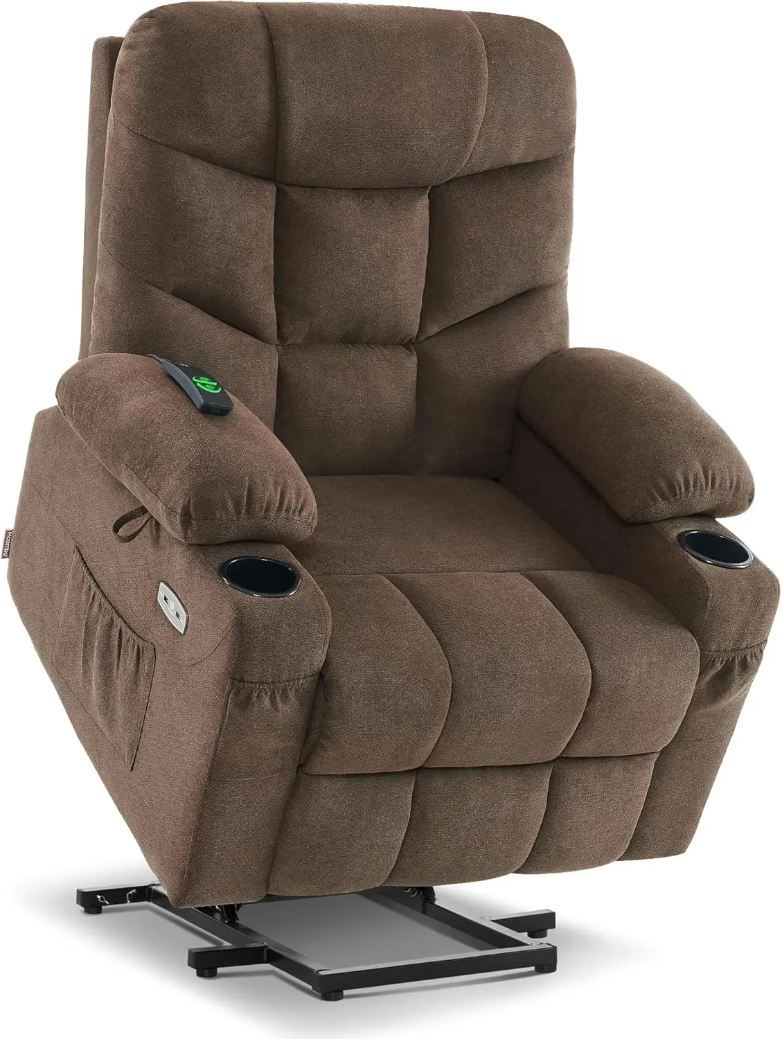 Power Lift Recliner Chair with Extended Footrest for Elderly People Fabric Brown Medium Regular Soft Fabric and Clean Easily