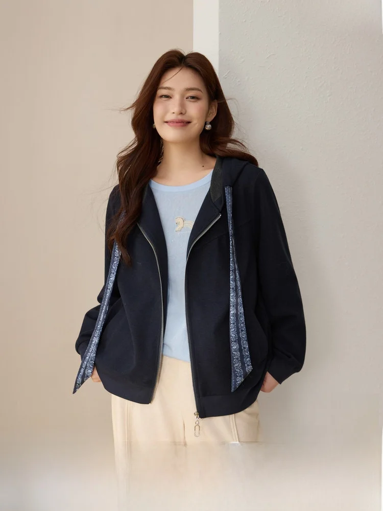 

Модная куртка-шарф с капюшоном больших размеров для женщин, универсальный весенний наряд в корейском стиле, с длинными рукавами, на молнии