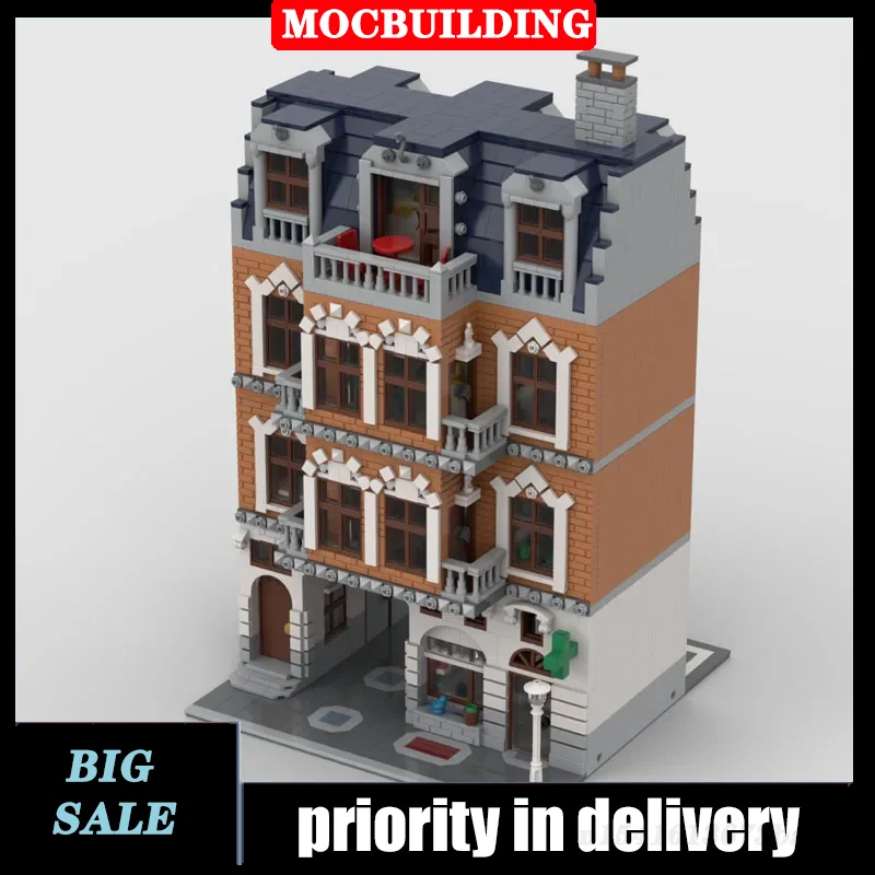 

MOC City Architecture Street View Old Town Pharmacy Model Building Block Assembly Apartment Collection Series Toy Gifts