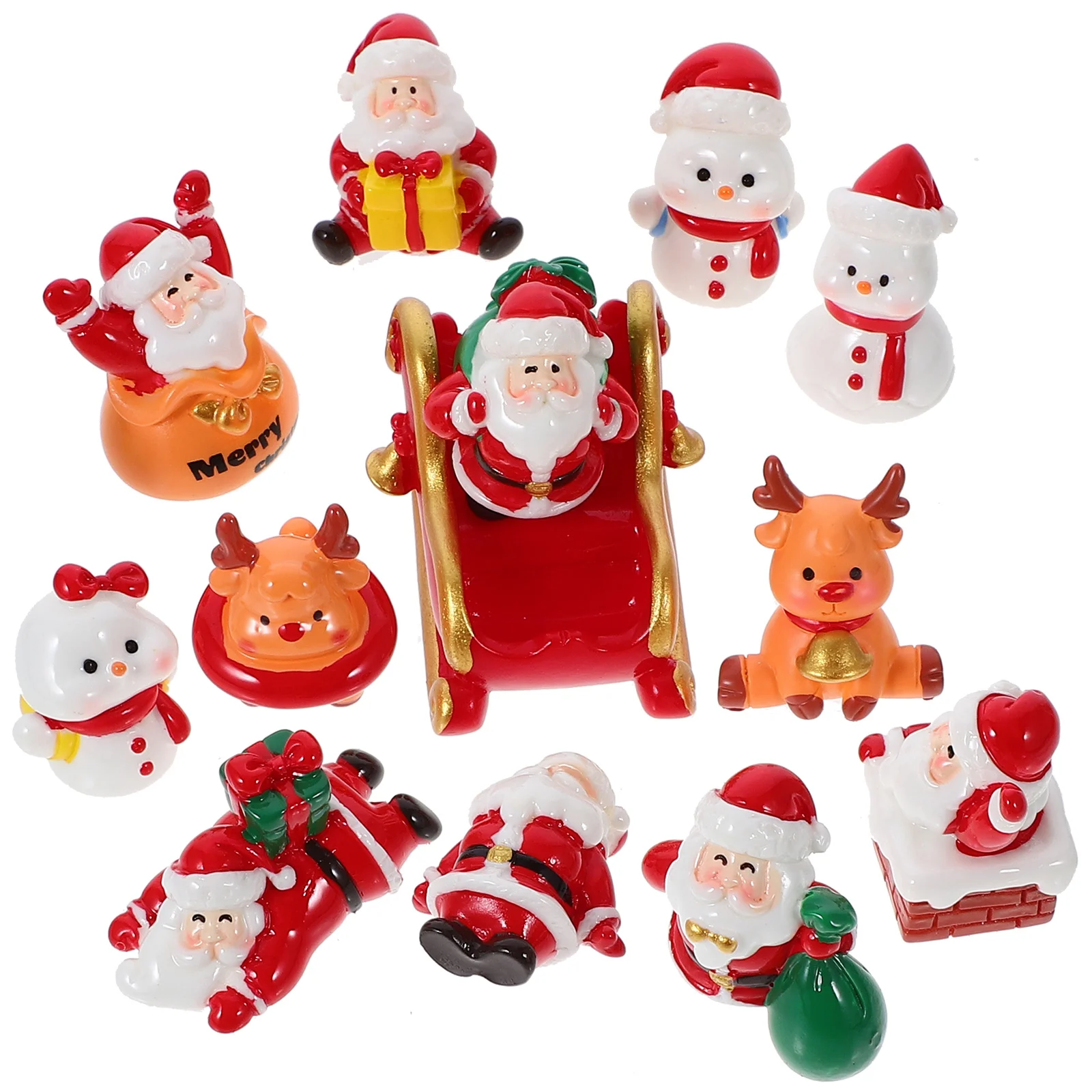 

13 Pcs Christmas Micro Landscape Santa Claus Office Snowman Figurines Resin Tabletop Mini Figure