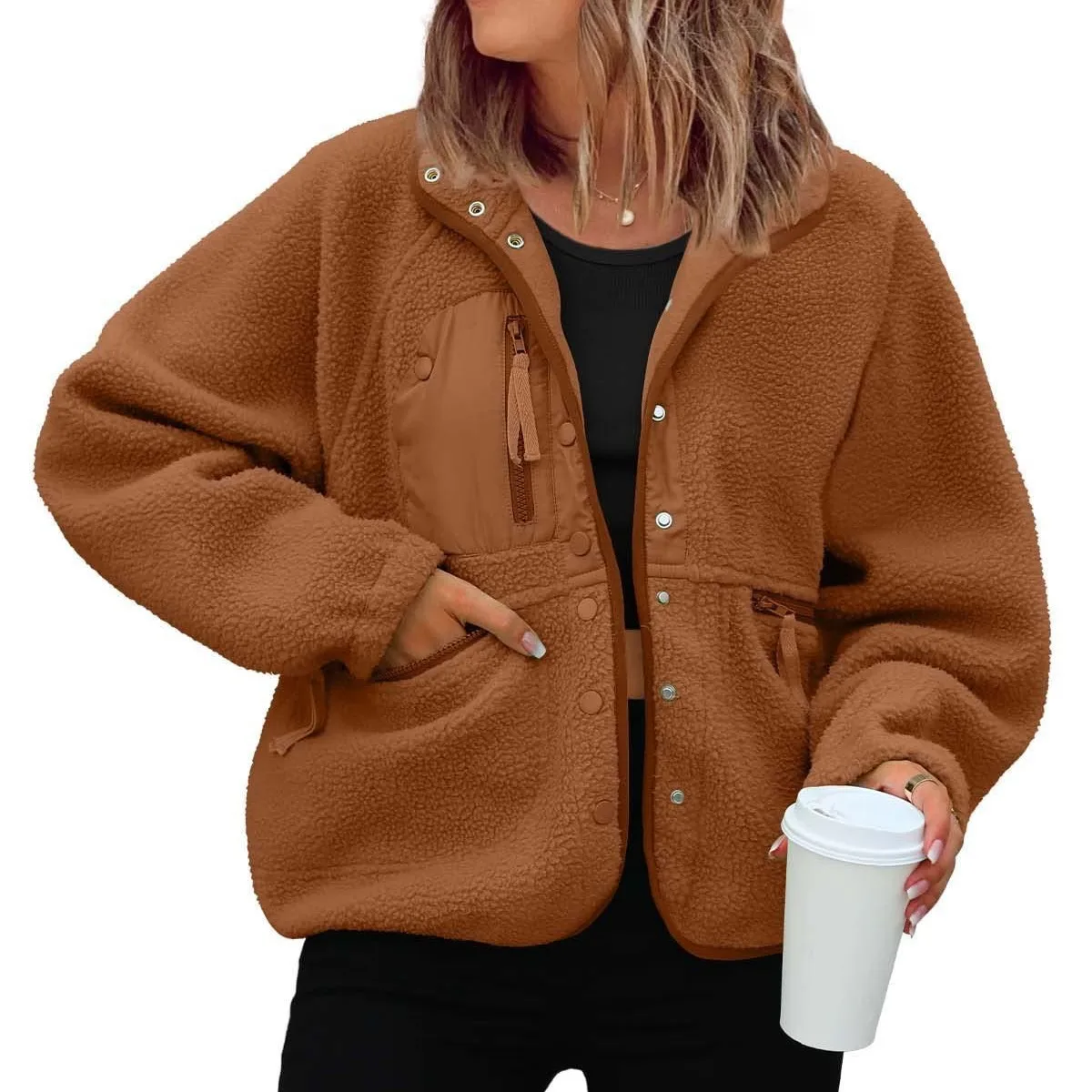 Autumn/Winter women's woolen fleece coats, sporty casual sweatshirts, warm cardigans, stylish multi-color clothes