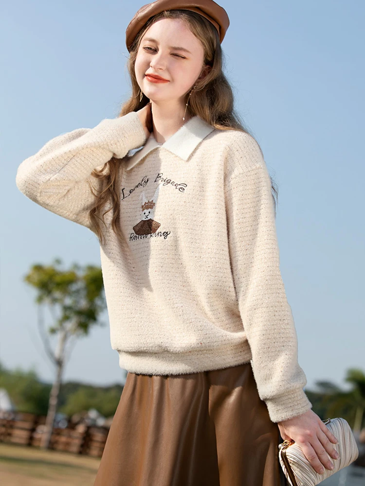 I BELIEVE YOU Patchwork Sweater Polo Neck Pullover Warm Embroidery Knit Warm Winter Clothes Women New Thick Knitwears 2224194885