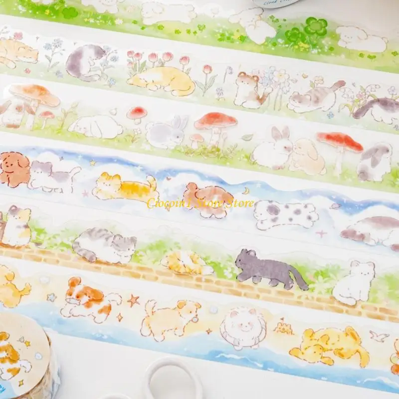 Dogs Cats Pattern Tape Scrapbooking Decorative PET Sticker for Scrapbooking Photo Album Journal Notebook Picture Frame