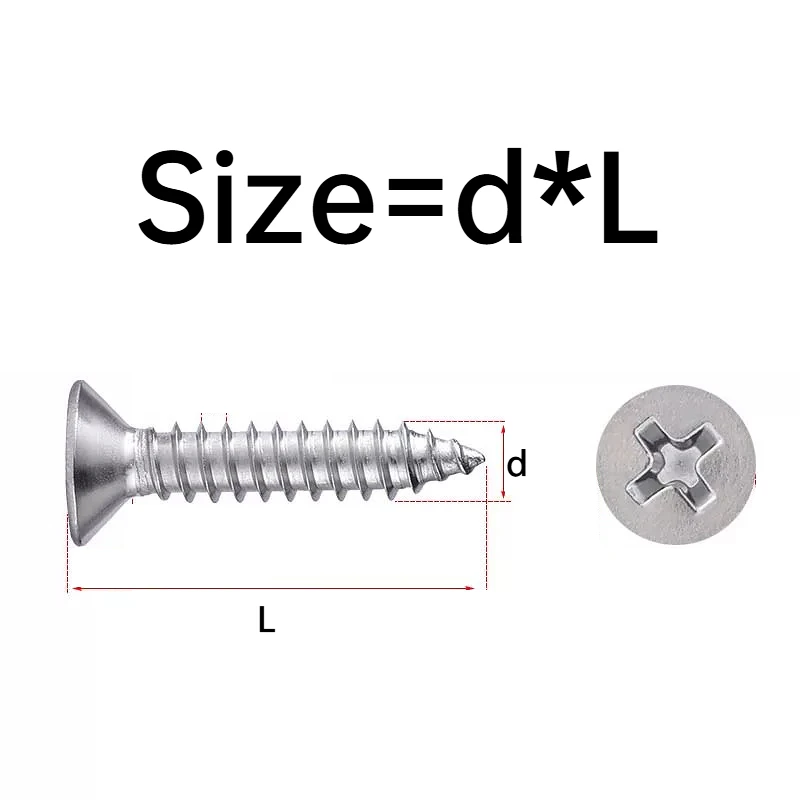 M3.5 M4 316/304 Stainless Steel Phillips Cross Countersunk Flat Head Self Tapping Screw Set Wood Screw Assortment Kit 135Pcs/Box