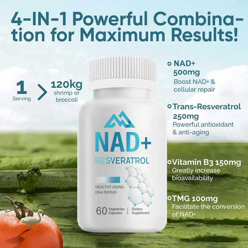 4-in-1NAD+supplement 1000MG maximum absorption -60 capsules promote energy metabolism, DNA repair looks younger