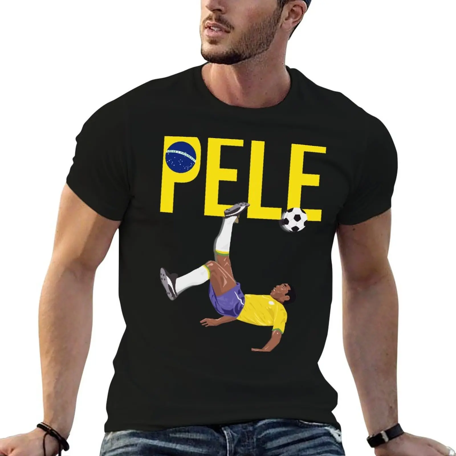 Bicycle Kick - Pele - SOCCER FOOTBALL - BRAZIL GLOBE FLAG YELLOW TEXT T-Shirt