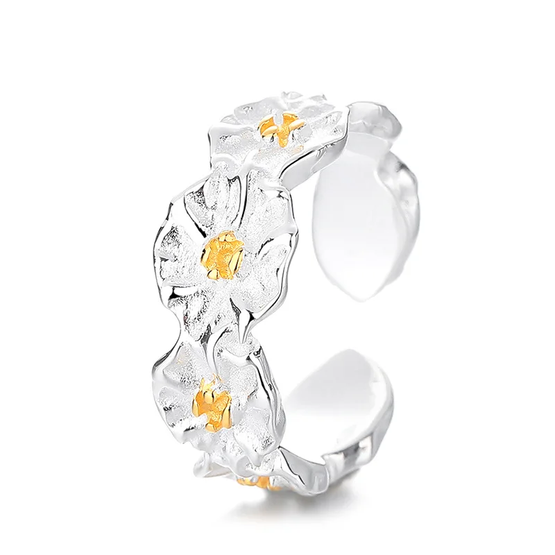 

Ювелирные изделия из стерлингового серебра S925, нежное кольцо с маргариткой, нежное и нишевое дизайнерское кольцо, женский универсальный маленький свежий браслет