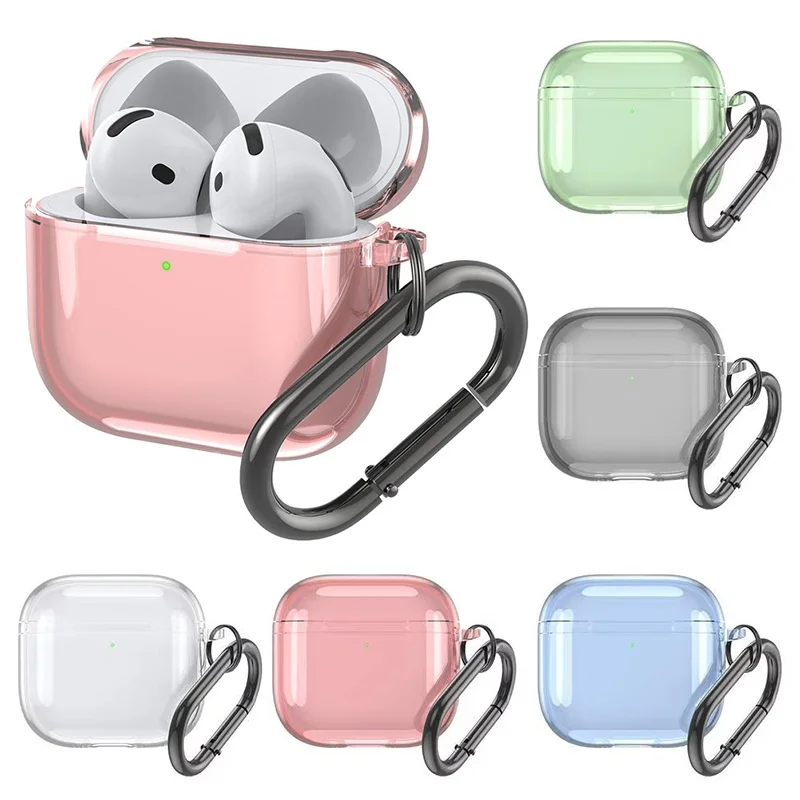 Étui AirPods 4 Transparent en TPU souple pour écouteurs Apple 4e génération, étui de protection antichoc avec porte-clés