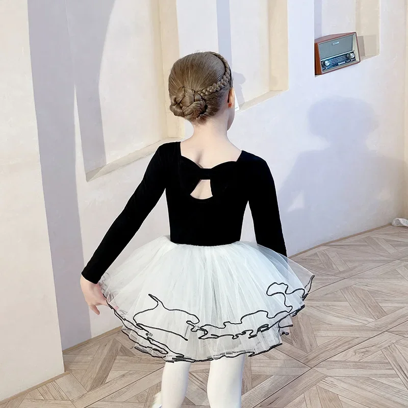 Ruffle Long Sleeve Jumpsuit Multi Layer Leotard for Girls Gymnastics Clothes Sparkle Shine Tutu Skirt Artistic Skating Mesh New