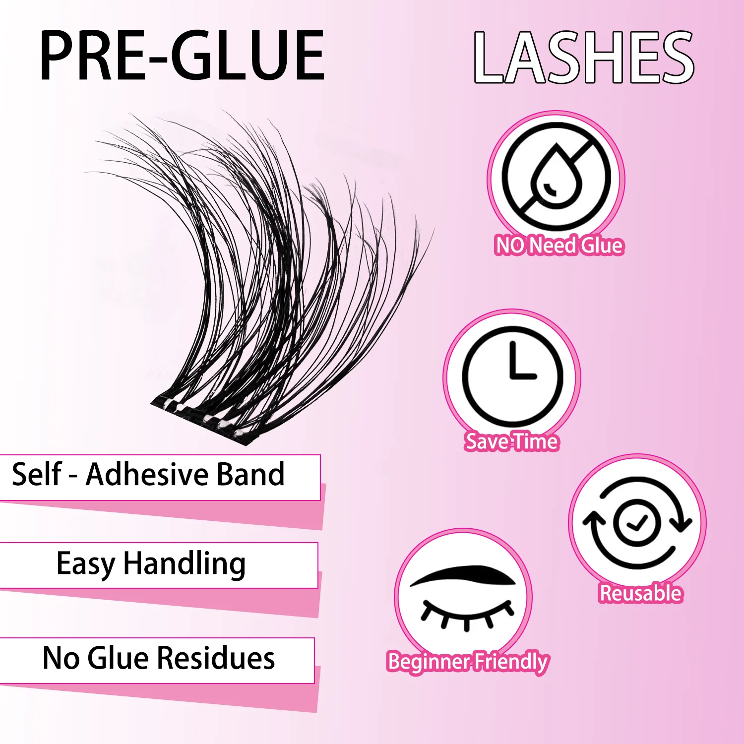 3D 셀프 접착식 클러스터 속눈썹, 접착제 필요 없는 DIY 개별 속눈썹 연장, 자연스럽고 부드러운 속눈썹, 접착제 불필요, 분할형 속눈썹