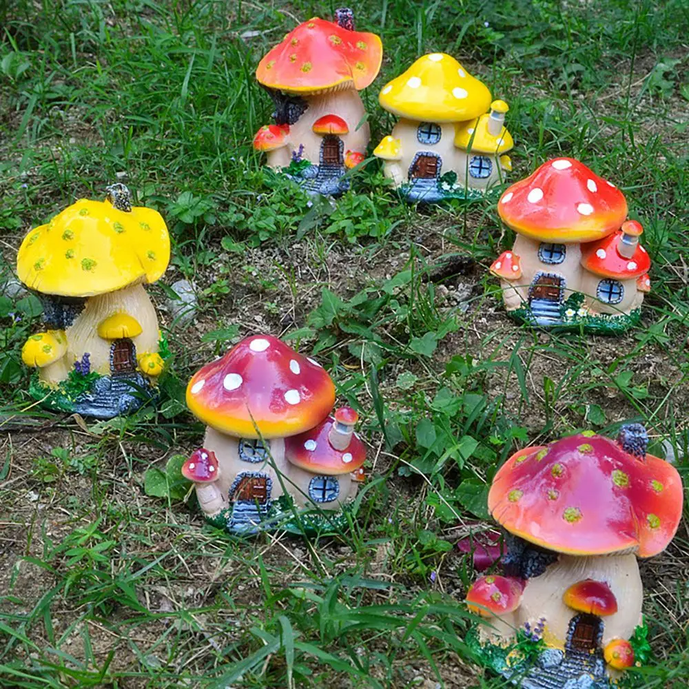 Statue Sculpture Lawn Ornament Scenery Making Micro Landscape Toadstool Figurines Miniature Mushroom House Fairy Garden Decor
