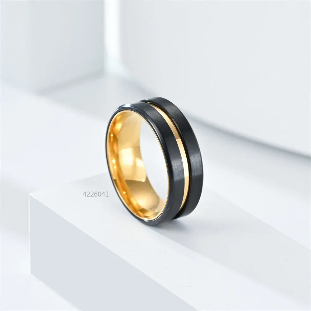 8MM Black Titanium Ring for Men Boys Simple Stainless steel Rings Trendy Double-color Groove Rings Jewelry Accessories Gifts