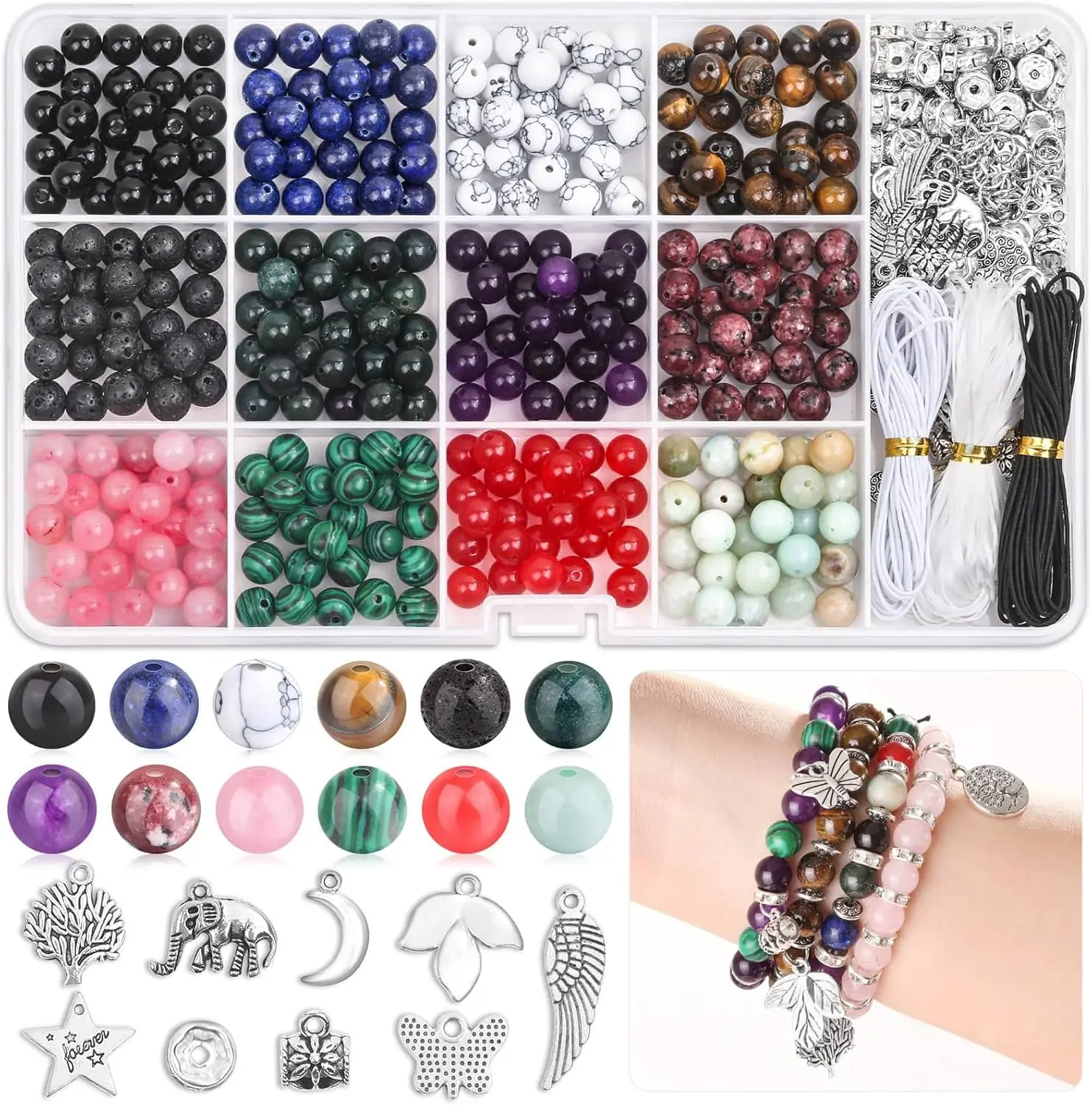 

UGcrystal 8MM Stone Jewelry Making Kit Crystal Stone Bracelet Making Natural Healing Beads Set Diy Jewelry Materials Accessories