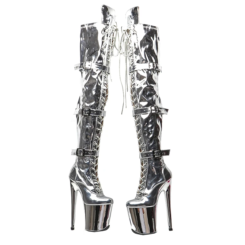 Leecabe 20CM/8Inch Shinny Patent  Electroplate  Platform   party High Heels Shoes Pole Dancing boot