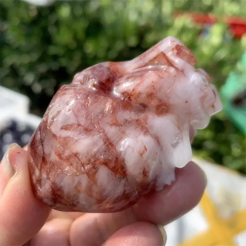 

Natural Red Fire Quartz Hematoid Heart Carving Beads Charms Healing Fengshui For Women room Jewelry Decoration Holiday Gift