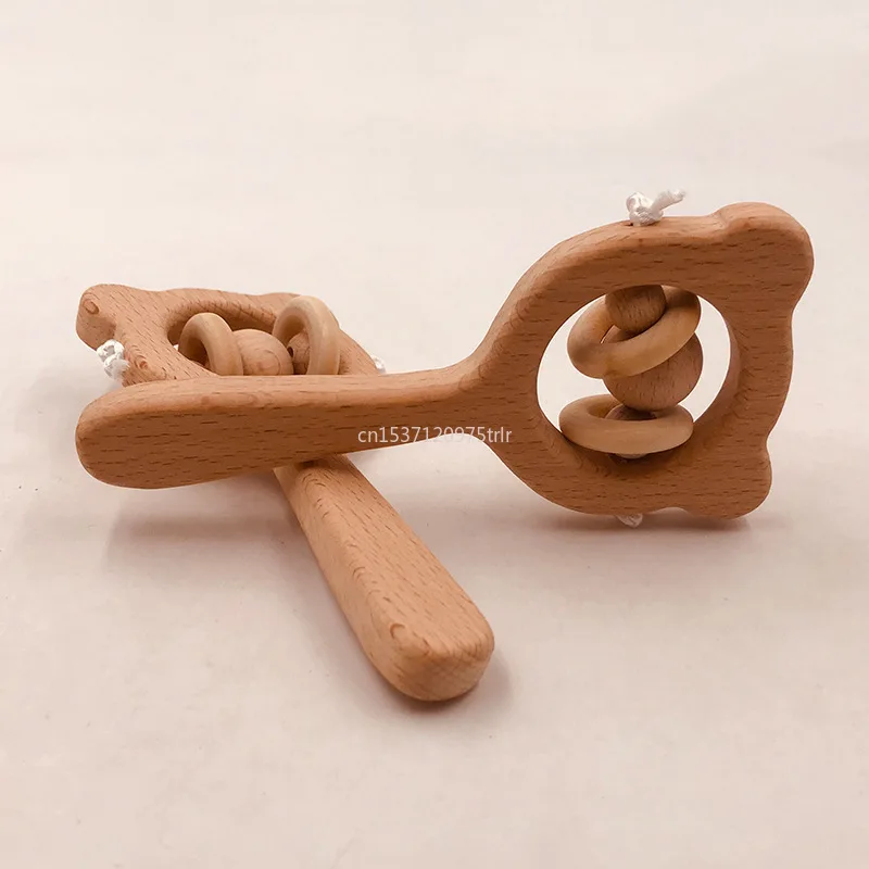 1Pcs Baby Wood Teether Rabbit Owl Beech Wooden Ring Teether Nursing Pendant Baby Animals Rattles Chew Toys Accessories