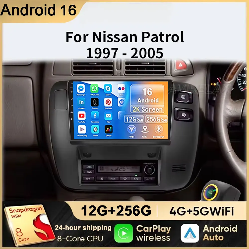 Android 16 Radio Stereo Bluetooth For Nissan Patrol Y61 1997-2005 Auto Multimedia Player GPS Navigation High-Performance CPU 4G