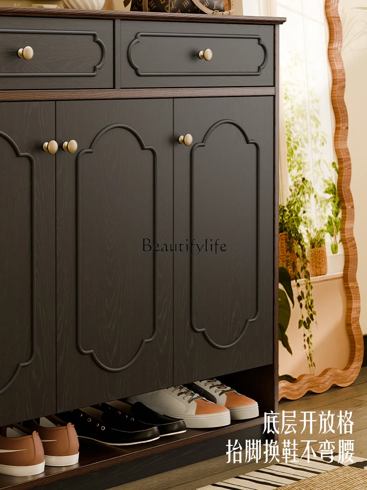 

5Medieval style solid wood shoe cabinet storage cabinet integrated against the wall household entrance door