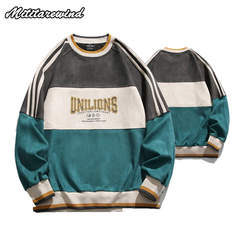 Men Y2k Sweatshirts Suede Hip Hop Spring And Autumn Couple Sports Pullovers China-Chic Loose Versatile Casual Tops Spliced