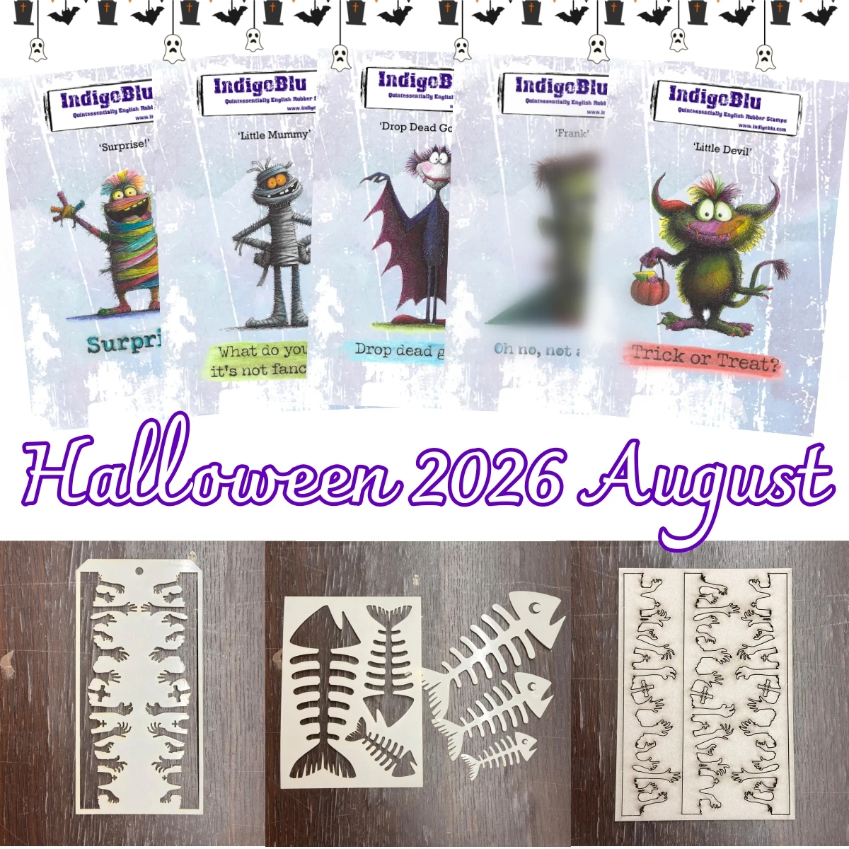 2026 August Devil Bat Mummy Fish Bones Halloween Clear Stamps Stencil For DIY Making Card Scrapbook Embossed Paper Supplies