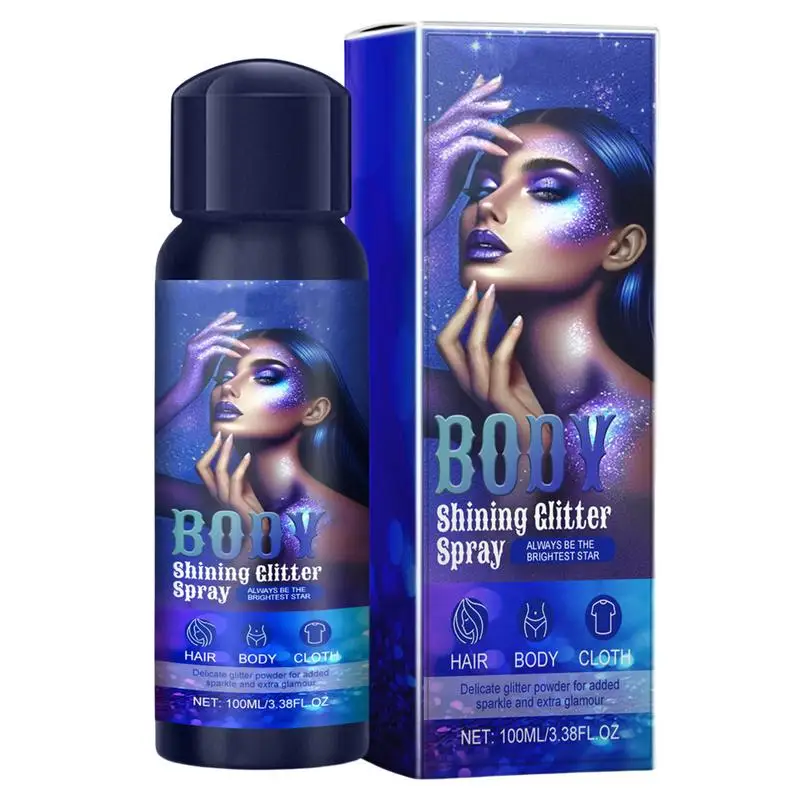 Spray brillante para el cuerpo, brillo para el cabello de la cara, brillo de alta duración, resistente al agua, maquillaje para resaltar con diamantes, 100ml