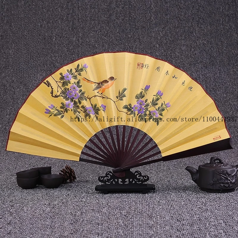

Hand-Painted Chinese Silk Folding Fan for Men Summer Cooling Fan with Traditional Art Luxury Gift Hanfu Accessory Portable Fan