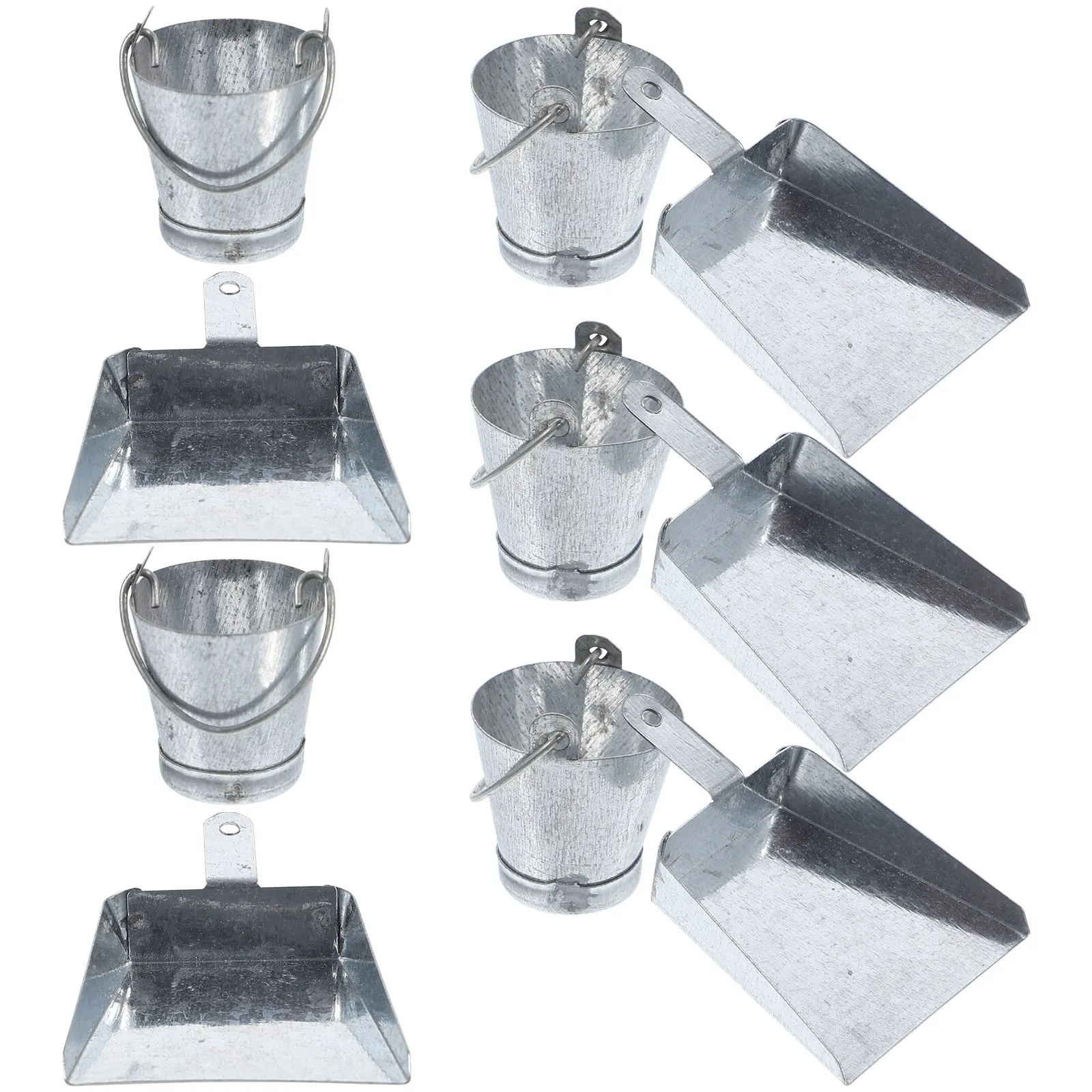 ถังขยะและถังน้ำโลหะแบบกระป๋องสำหรับบ้านตุ๊กตา อุปกรณ์ทำสวน ถังขนาดจิ๋วสำหรับของตกแต่ง