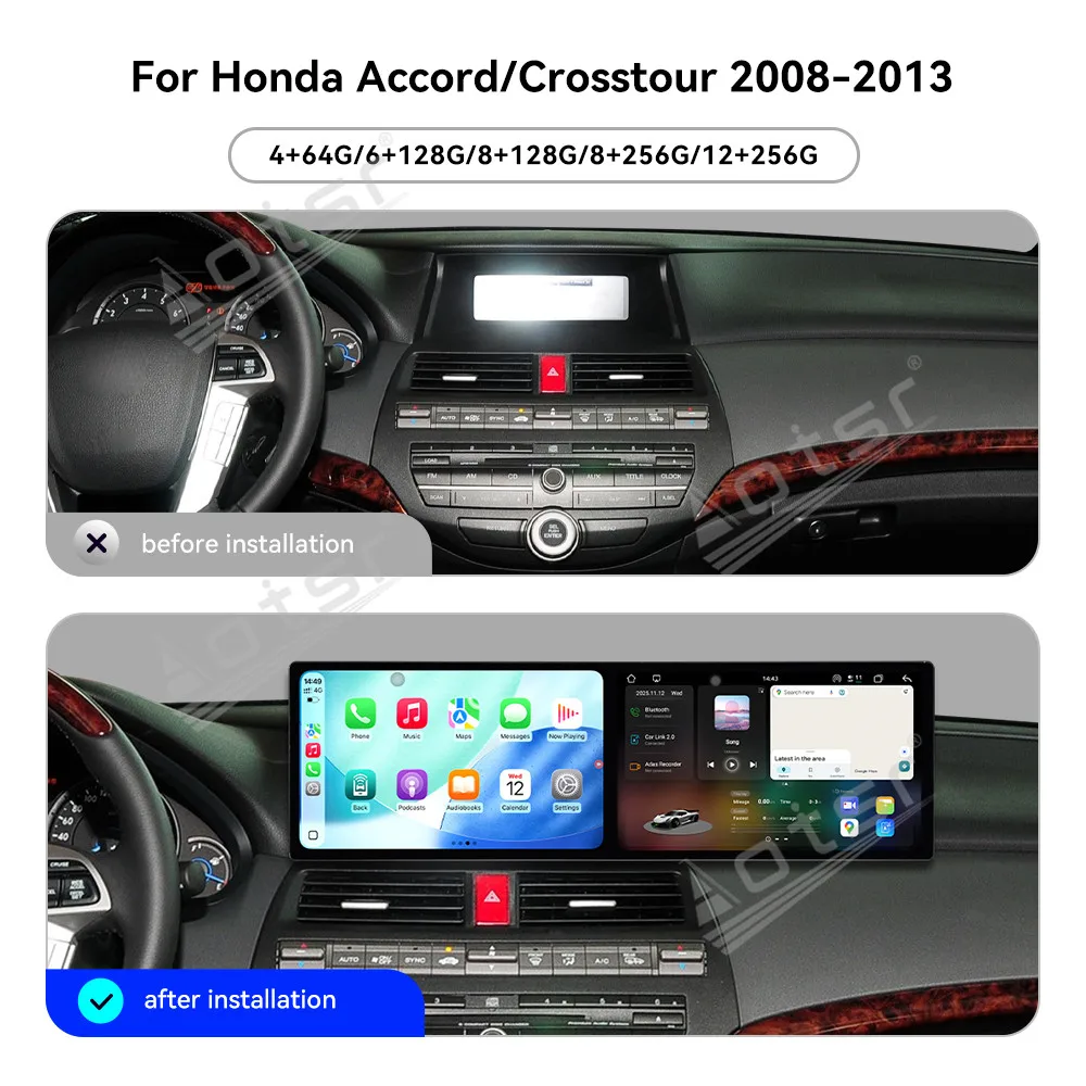 Premium Dual 10.1 Inch HD Touchscreen GPS Navigation Carplay Car Radio For Honda 8th Gen Accord/Crosstour 2008-2013 Upgrade