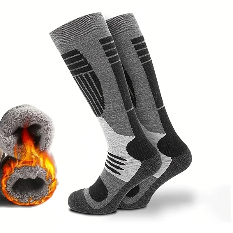 1 pair of men's and women's warm ski socks and knee socks suitable for skiing, hiking, cycling, and winter outdoor sports