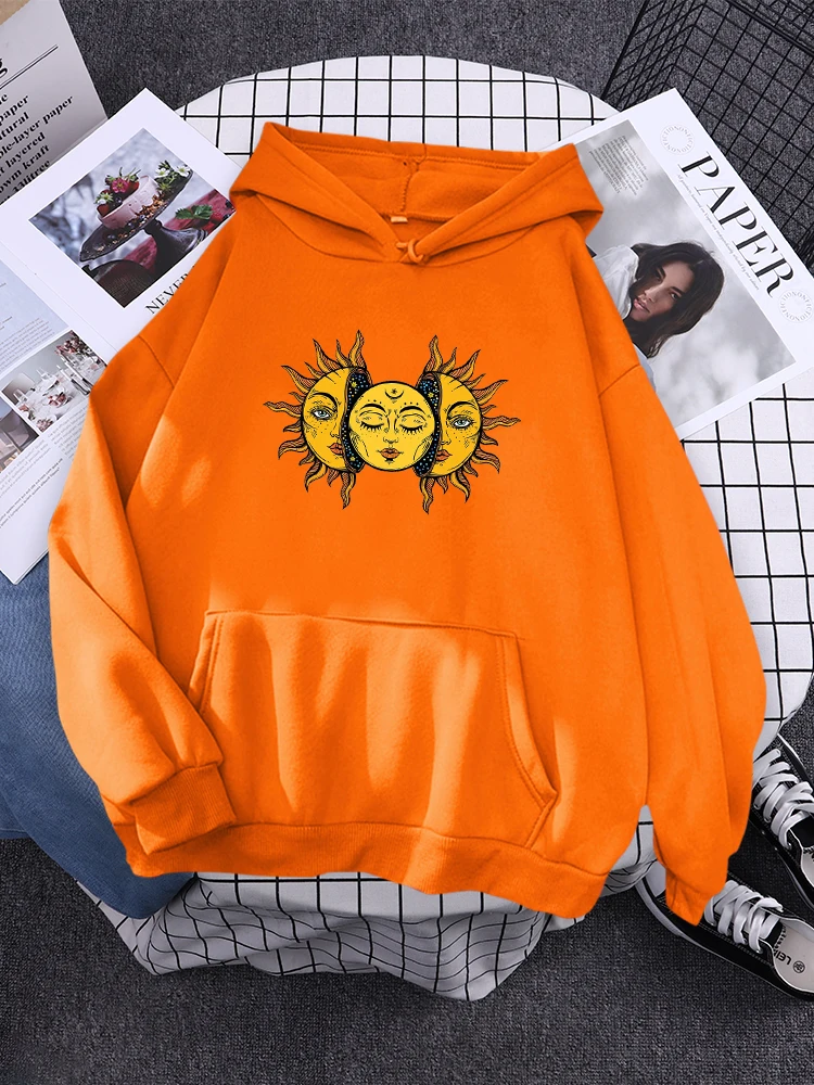 Passionate Sun Creativity Print Women Hoody Harajuku Hat Rope Pullover Aesthetic Hat Rope Tracksuit Sports Oversize Sweatshirts