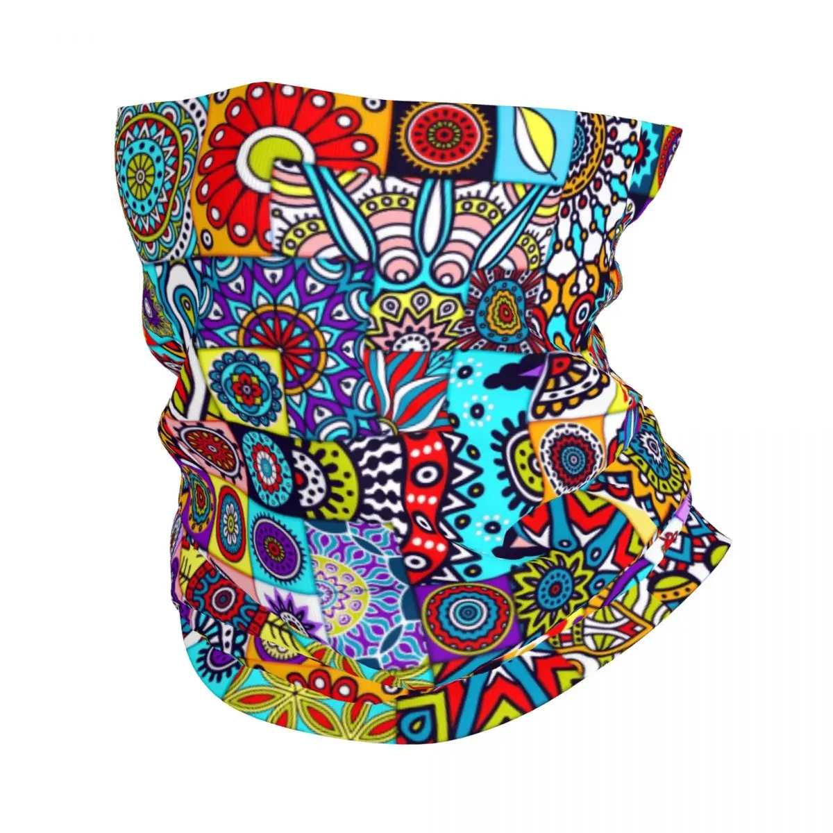 African Ethnic Geometric Floral Design Neck Gaiter UV Protection Winter Colorful Ankara Patterns Bandana Scarf for Cycling