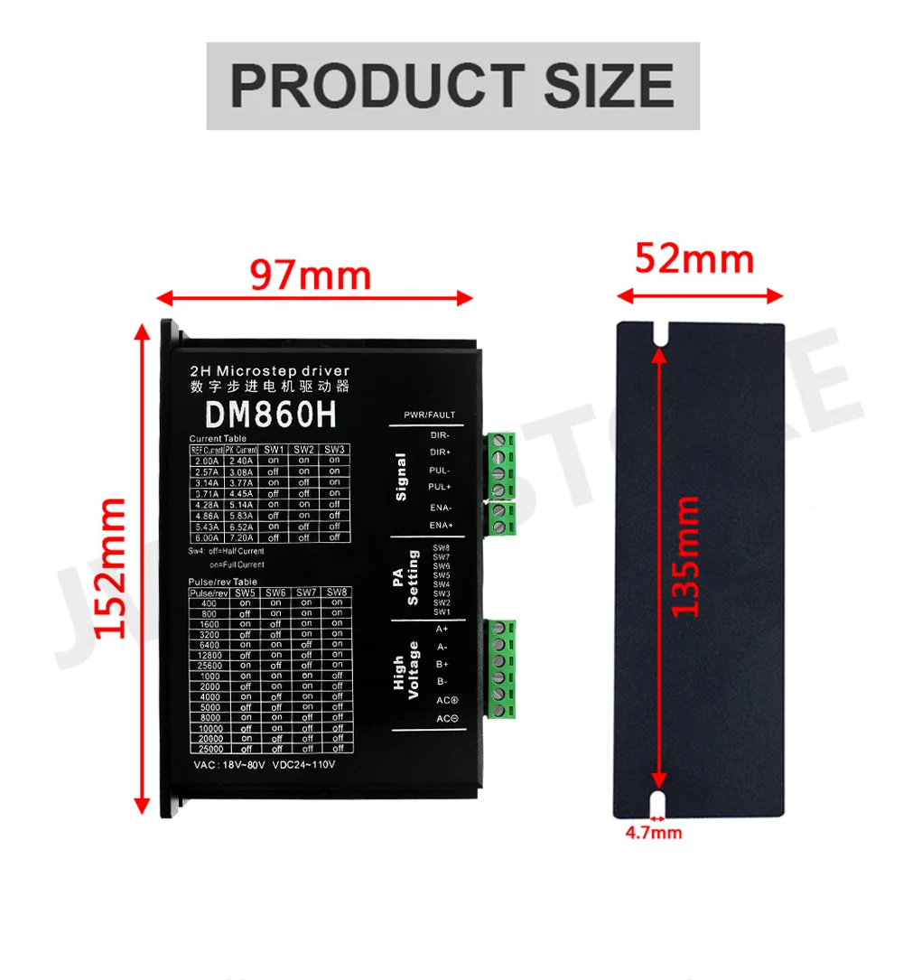 DM860H Nema23 Nema34 Stepper Motor Driver 128 Segments 7.2A DC24-110V AC18-80V For 57/86 Motor CNC Controller For 3D Printer