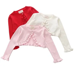 new delivery Long sleeve knitwear cardigan sweater young girl shawl 100%cotton spring autumn coat solid clothes 90-140 3-7y