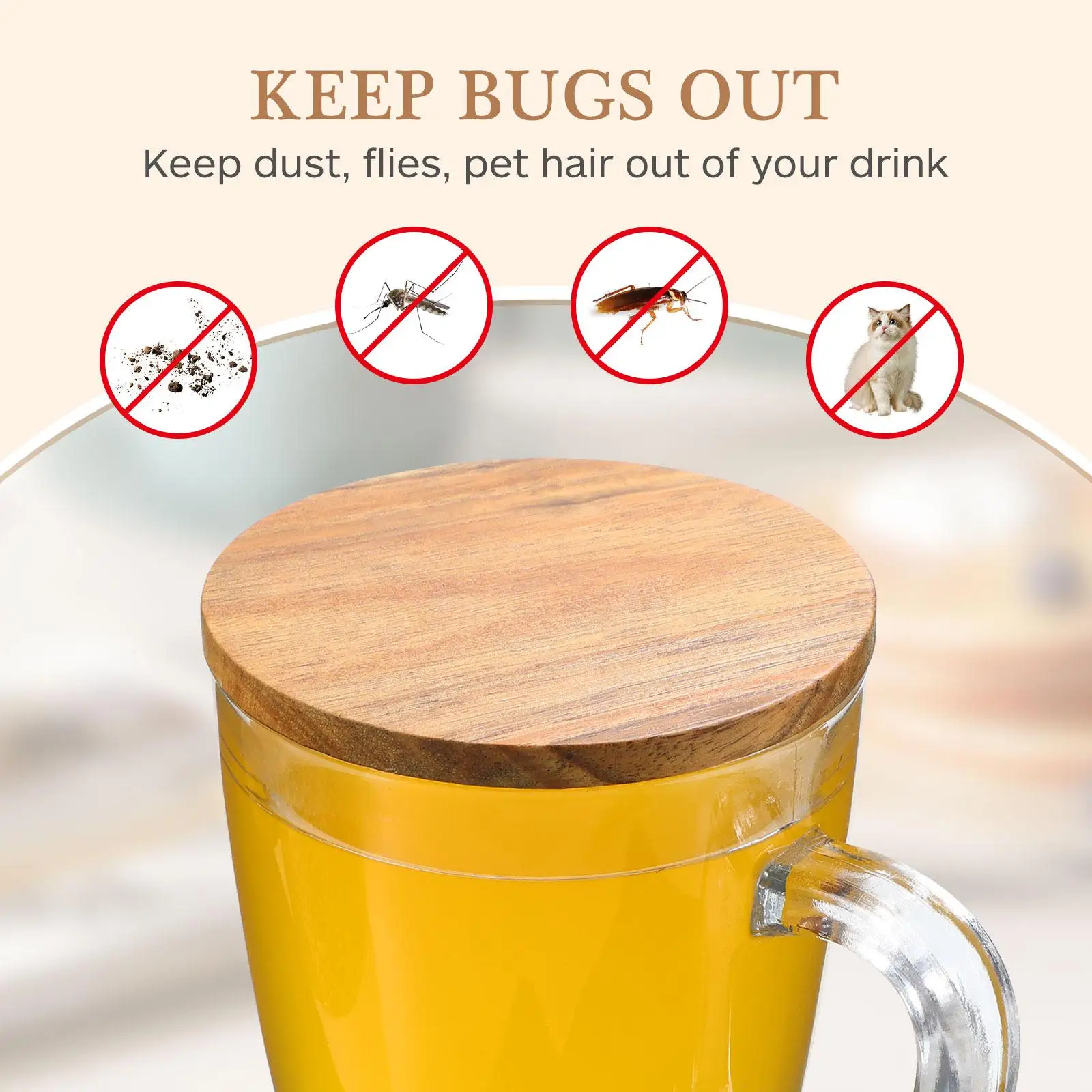 

4 Pcs Wooden Cup Lids Durable Smooth Surface Easy Clean Coffee Mug Lid Tea Cup Covers Office Use Glass Sealing