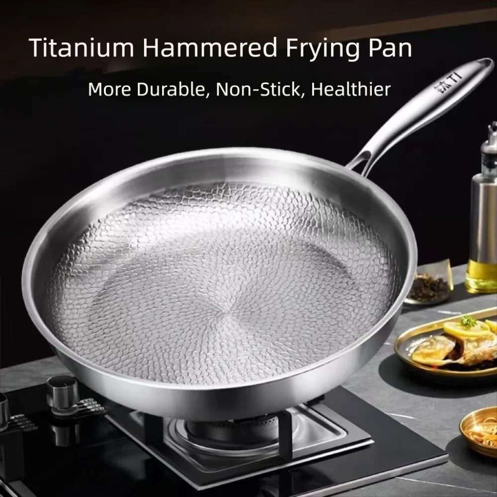26/28/30/32cm Titanium Frying Pan Uncoated Non Stick Steak Frying Pan Thickened Fish Scale Hammer Pattern Kitchen Cookware